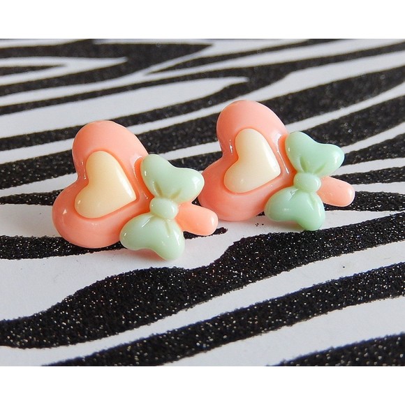 Peach Pink Heart Lollipop Earrings - Picture 2 of 5